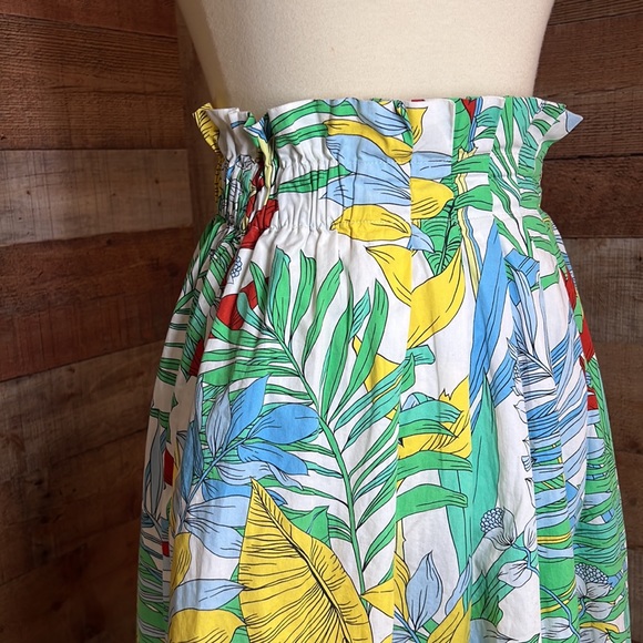 ZARA Green Yellow Tropical Print High Waist MIDI Skirt Sz Small - Picture 4 of 15